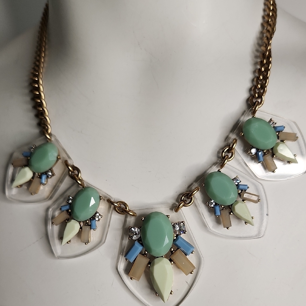 J. Crew Jeweled Lucite / Hard Plastic Statement Necklace 21" w/ 3" Extension
